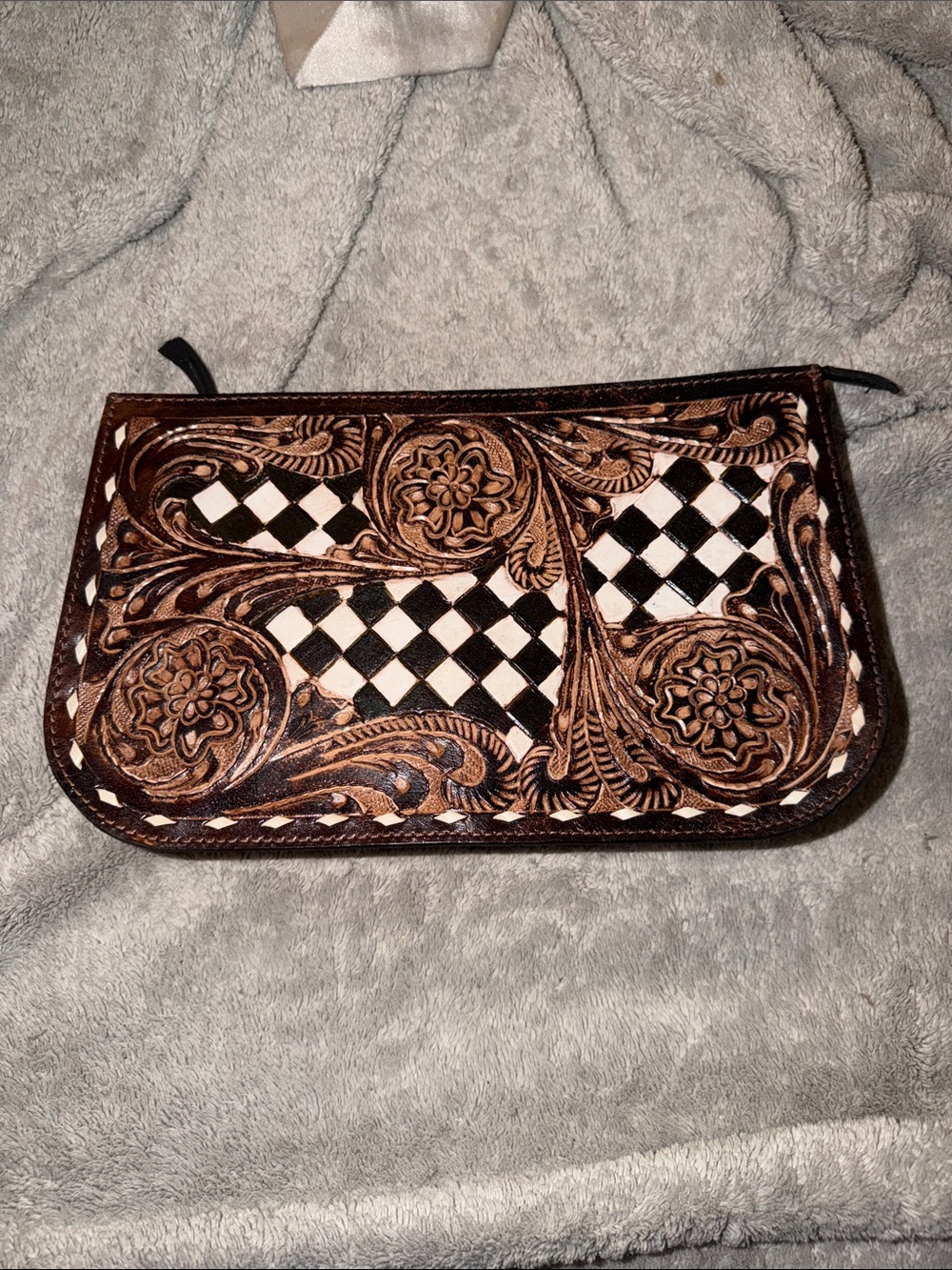 Handtooled Leather checkered Crossbody